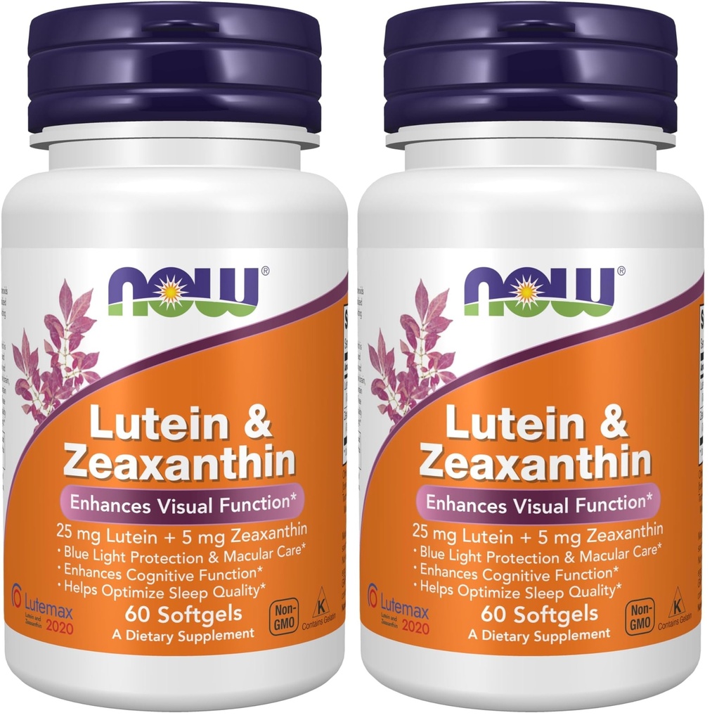 NOW Συμπληρώματα, Lutein & Zeaxanthin με 25 mg Lutein και 5 mg Zeaxanthin, 60 Softgels (πακέτο των 2)