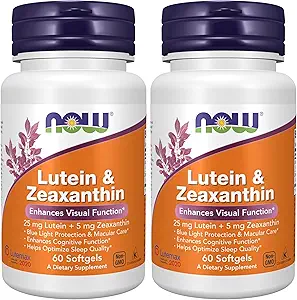 NOW Supplements, Lutein & Zeaxanthin with 25 mg Lutein and 5 mg Zeaxanthin, 60 Softgels (Pack of 2)
