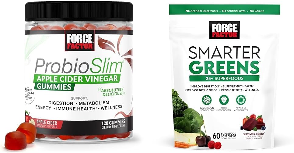 Force Factor ProbioSlim Apple Cider Vinegar Gummies with Organic, LactoSpore & Smarter Greens Superfood Chews, Greens and Superfoods with Probiotics, Antioxidant