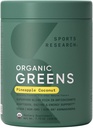 Sports Research® Organic Pineapple Coconut Greens - Digestive Health, Natural Energy & Mood Support* - Certified Organic Powder - 20 Services