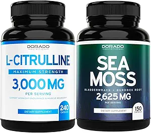 L Citrulline Supplement (240 Count) Support L Arginine & Nitric Oxide Pills - Irish Sea Moss Capsules (150 Count) Raw Seamoss for Thyroid, Energy & Immune Support - 3rd Party Tested, Vegan & USA Made