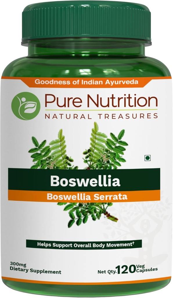 Pure Nutrition Boswellia Serrata 15:1 Extract 600mg | 120 Cap | Min 65% Boswellic Acids | Each Serving Offer 600mg 15:1 Extract Equivalent to 9000mg Raw Boswellia Powder | Non-GMO