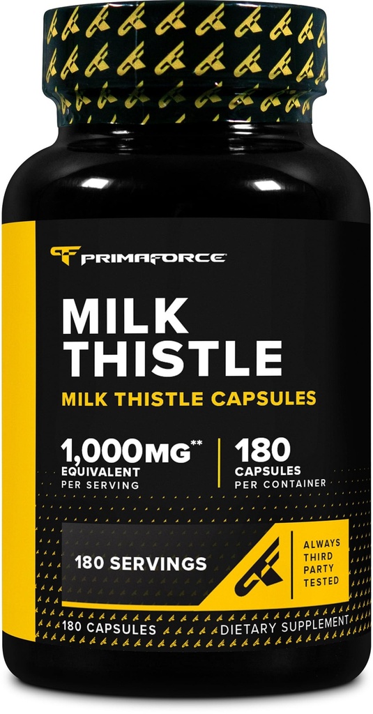 Primaforce Milk Thittle 180 Κάψουλες 1000mg Ισοδύναμο - Χωρίς γλουτένη, Συμπλήρωμα διατροφής μη ΓΤΟ, από 250mg του 4:1 Extract