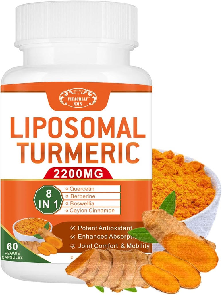 2200mg Liposomal Turmeric Curcumin συμπλήρωμα με μαύρο πιπέρι & Ginger Ενισχυμένη απορρόφηση - 95% εκχύλισμα κουρκουμίνης για κοινή υποστήριξη 60 κάψουλες