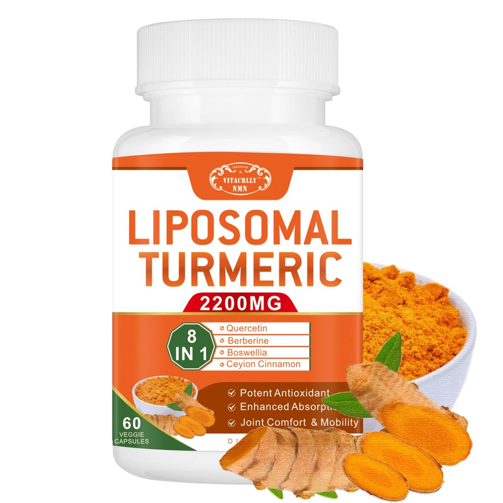2200mg Liposomal Turmeric Curcumin συμπλήρωμα με μαύρο πιπέρι & Ginger Ενισχυμένη απορρόφηση - 95% εκχύλισμα κουρκουμίνης για κοινή υποστήριξη 60 κάψουλες