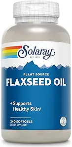 SOLARAY Flaxseed Oil 3000 mg με Omega 3 6 9, flax Seed Softgels για την Υγεία του Δέρματος, Triple Omega Supplement, Μη-ΓΤΟ, Χωρίς Γλουτένη, Εργαστήριο Επαληθευμένο - Εγγύηση 60 ημερών - 80 Σερβιέτες, 240 Softgels