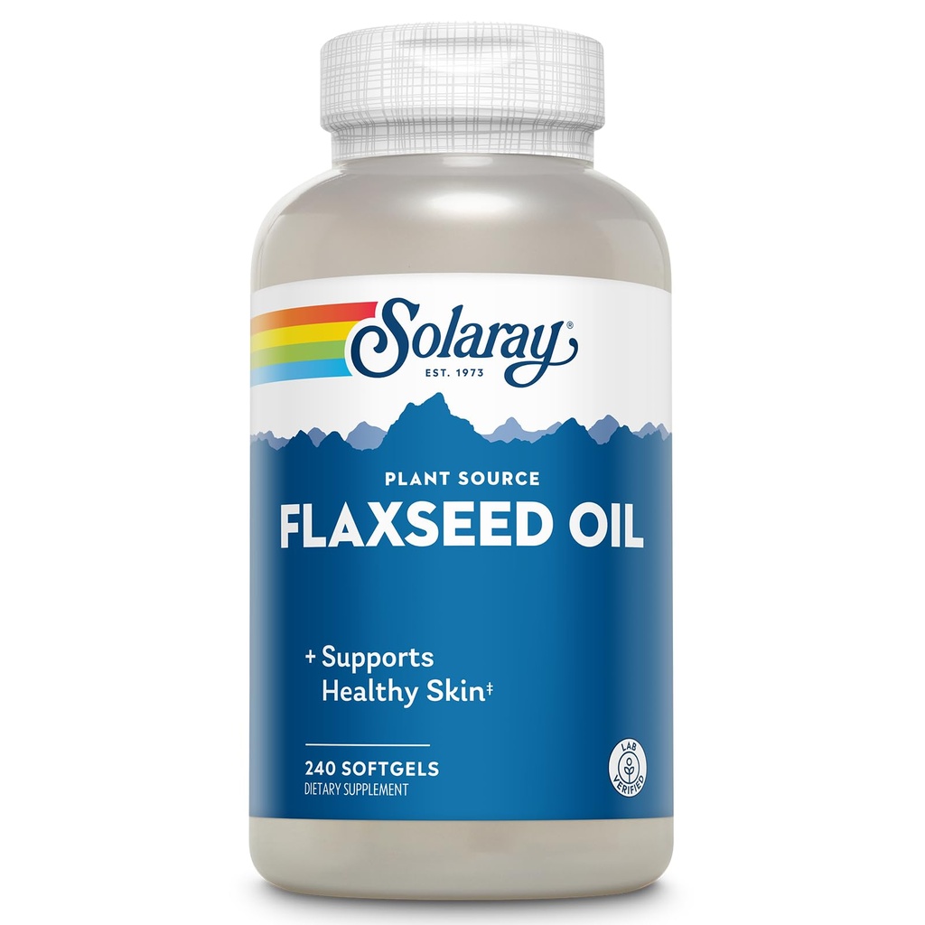 SOLARAY Flaxseed Oil 3000 mg με Omega 3 6 9, flax Seed Softgels για την Υγεία του Δέρματος, Triple Omega Supplement, Μη-ΓΤΟ, Χωρίς Γλουτένη, Εργαστήριο Επαληθευμένο - Εγγύηση 60 ημερών - 80 Σερβιέτες, 240 Softgels