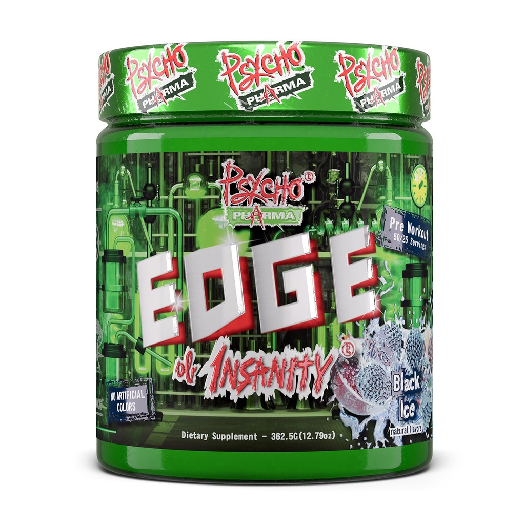 Psycho Pharma Strongest High Stim Preworkout Powder - Edge of Insanity - Most Intense Pre Workout Supplement for Pumps, Strength, Energy and Feel Good Focus. Αντίπαλα Διάσημα PWO του παρελθόντος
