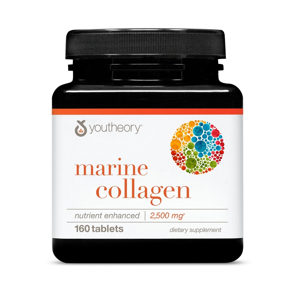 Youtheory Marine Collagen - 2.500 mg - Υποστηρίζει Joint, Nail, Hair, Skin, Bone & Muscle Health* - με Αμινοξέα, Ορυκτές & Βιταμίνες C, A, E, B6 & B12-160 Tablets (32- Day Supply)