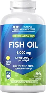 Rite Aid Fish Oil 1000mg, 365 Softgels - Φυσικό άρωμα λεμονιού, με EPA και DHA, υποστηρίζει την υγεία της καρδιάς, του εγκεφάλου και του οράματος