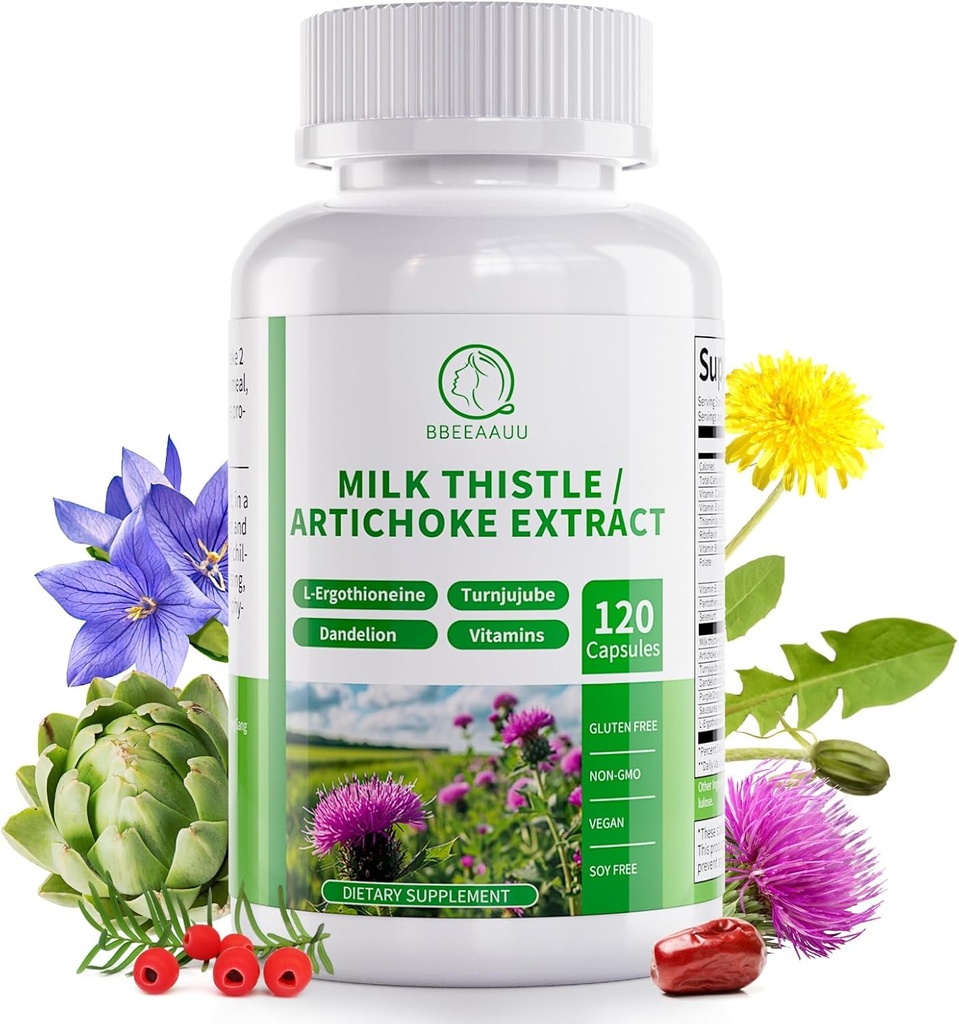 Συμπλήρωμα γαϊδουράγκαθου γάλακτος, Liver Cleanse Detox & Repair Formula, 16-in-1 Χάπια στήριξης του ήπατος με Artichoke, L-Ergothionine, Turnjube Dandelion Extract για το ήπαρ & Antioxidant 120 κάψουλες