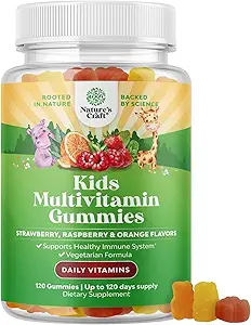 Natures Craft Plant Based Kids Multivitamin Gummies - Πολυβιταμίνη για παιδιά Ανοσία Υποστήριξη Gummies με βιταμίνες A C D3 E B και ψευδάργυρος Ζελατίνη και χωρίς γλουτένη Βιταμίνες Gummy Formula 120ct