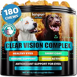Eye Vitamins for Dogs - Dog Vision Supplement for Tear Stains, Dog Eye Care, Immune Support - Vitamin С, Carrot, Fish Oil, Lutein - 180 Soft Chews with Duck Flavor - for All Breeds and Ages