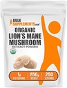 BulkSupplements.com Mane Mushroom Extract Powder - Lions Mane Supplement Powder, Superfood for Well-Being - Vegan, 1g per Serving, 250g (8,8 oz) (Pack of 1)