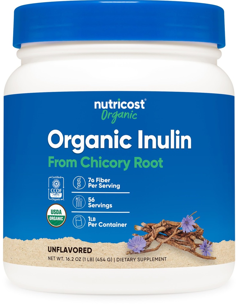 Nutricost Organic Inulin Powder 1LB (454 γραμμάρια) 7 γραμμάρια Fiber ανά υπηρεσία - από Chicory Root - Certified USDA Organic