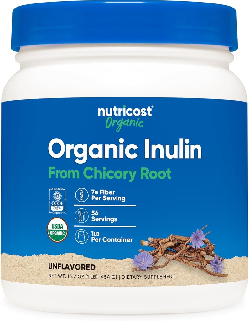 Nutricost Organic Inulin Powder 1LB (454 Grams) 7 Grams of Fiber Per Serving - from Chicory Root - Certified USDA Organic