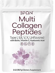 Multi Collagen Protein Powder, 2 Pounds – Type I,II,III,V,X with Biotin, Hyaluronic Acid, Vitamin C – Unflavored Collagen Peptides – Keto & Paleo Friendly, Easy Dissolve, Non-GMO (2LB)