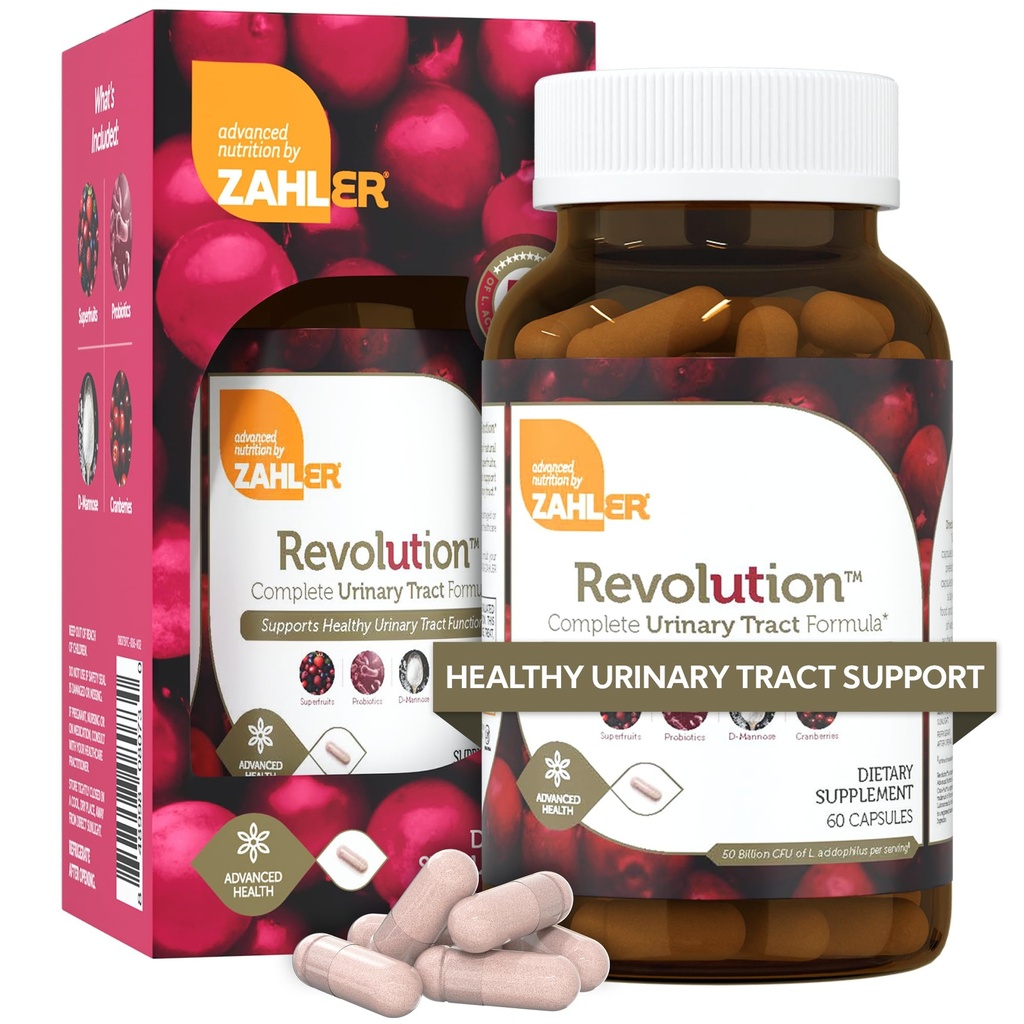 Zahler Revolution - Πλήρης Γυναικεία Φόρμουλα Ουρολοίμωξης με Προβιοτικά - χάπια UTI - 1200mg D-Mannose και Cranberry συμπλήρωμα - Ουρολοίμωξη Υποστήριξη για τις γυναίκες (60 κάψουλες)