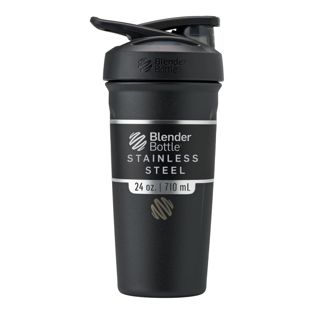 BlenderBottle Sport Flip Stainless Steel Shaker Bottle 24 oz Black | BPA Free Material