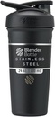 BlenderBottle Strada Shaker Κύπελλο μονωμένο από ανοξείδωτο χάλυβα μπουκάλι νερού με σύρμα Whisk, 24 Ounce, μαύρο