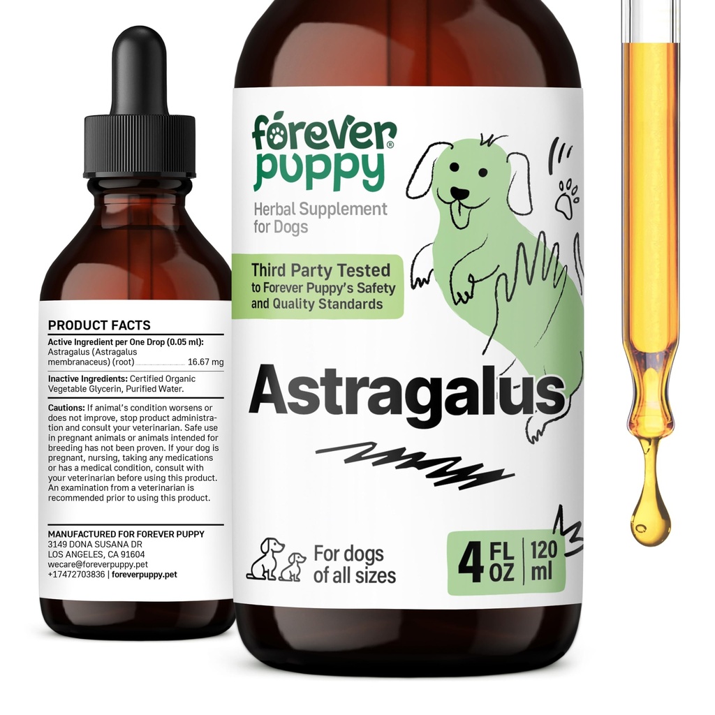 Forever Puppy Astragalus Root Drops for Dogs - Astragalus Membranaceus Extract for Dogs' Immune Support - Βότανο Pet Υγρά Συμπληρώματα για Ανοσία & Χαρωπή Φροντίδα Κατοικιδίων - 4 oz