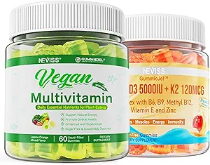 NAVISS Βιταμίνη D3 5000IU + K2 (MK-7) 120mcg με Vegan Πολυβιταμίνη για γυναίκες άνδρες με σίδηρο, βιταμίνη B12, A, D3, K2, Algae Omega 3, μαγνήσιο, ψευδάργυρος