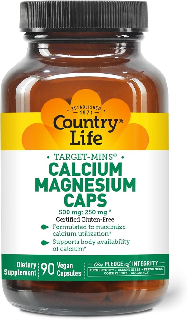 Country Life Target-Mins Calcium Magnesium Complex - 1000mg Ασβέστιο, 500mg Μαγνήσιο, χωρίς γλουτένη συμπλήρωμα για την υγεία των οστών