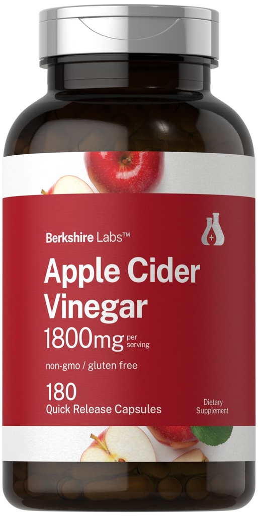 Horbaach Apple Cider Vinegar Capsules 1800 mg | 180 Count | Non-GMO & Gluten Free Supplement | By Berkshire Labs