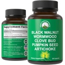 Wormwood Black Walnut Cleanse για τους ανθρώπους. Αποβολή Αποτοξίνωση + Εντερική Υποστήριξη Κάψουλες Συμπλήρωμα για Ενήλικες και Παιδιά. Χάπια με Αγκινάρες και Σπόροι κολοκύθας για επιπλέον οφέλη