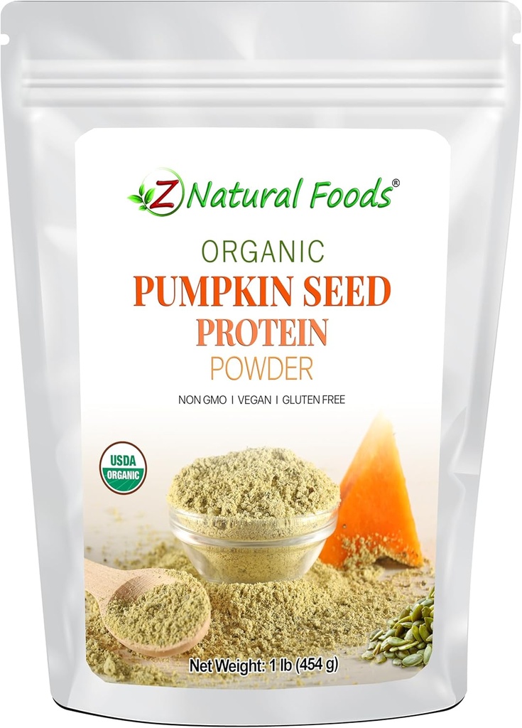 Z Natural Foods Organic Pumpkin Seed Protein Powder - Nutrient-Dense Fiber Supplement, Vegan Pumpkin Protein Powder Powder for Hair Skin Nails Muscle Health - Ιδανικό για Smoothies Shake Bakeing Συνταγές, 1 lb