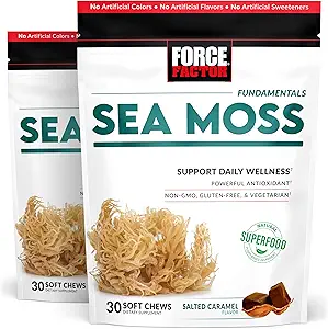 FORCE FACTOR Sea Moss Soft Chews, Ανοσία υποστήριξης, Digestion, και Heart Health, Irish Sea Moss Superfood & Antioxidants Supplement, Μη ΓΤΟ, Χωρίς γλουτένη, Αλατισμένο Caramel Flavor, 60 Μαλακά Chews, 2-Pack