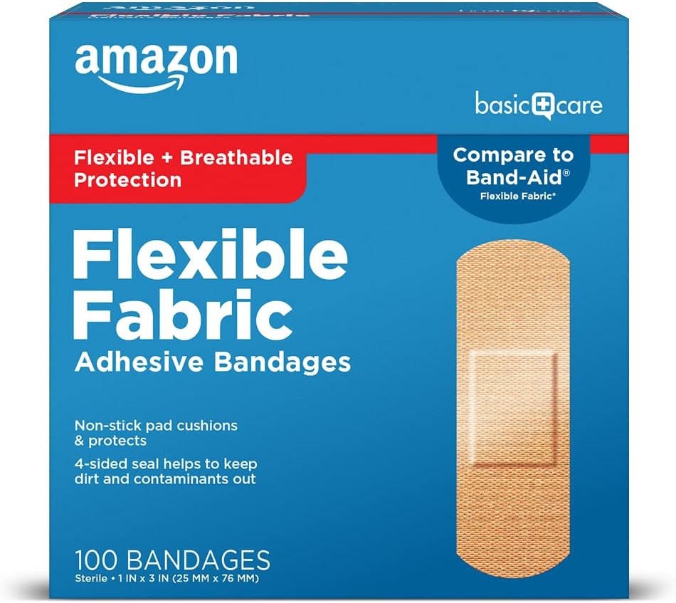   Basic Care Flexible Fabric Adhesive Bandages, First Aid and Wound Care Supplies, All-One Size, 100 Count