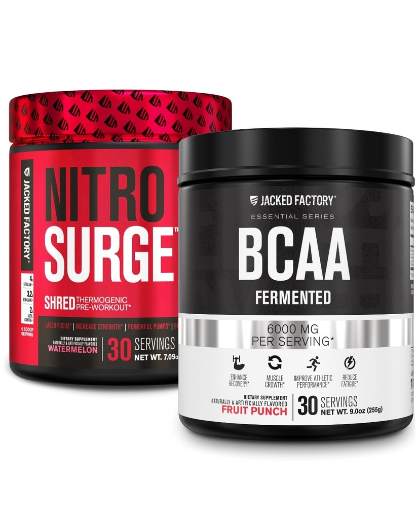 Jacked Factory Nitrosurge Shred Θερμογόνο Προ-Γυμνασία σε Καρπούζι & BCAA σε Punch Φρούτων για Ανασύνθεση Σώματος, Μυϊκό Κτίριο και Ανάκτηση