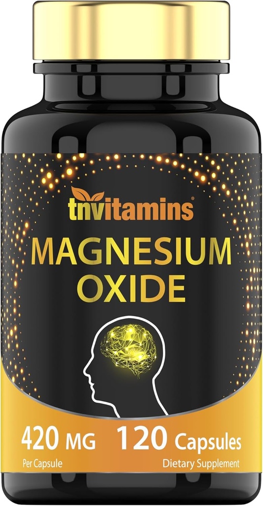 tnvitamins Magnesium Oxide 420mg - 120 Capsules | 4 Month Supply! | 100% Daily Value of Magnesium Oxide in One Capsule | Oxido de Magnesio | Non-GMO, Made in The USA