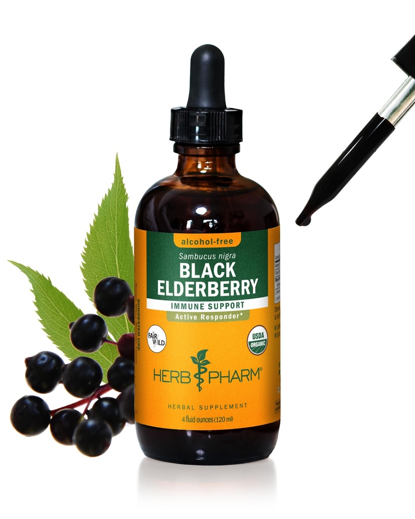 Βότανο Pharm Certified Organic Black Elderberry Liquid Extract για την υποστήριξη ανοσοποιητικού συστήματος, Glycerite χωρίς αλκοόλ, 4 ουγγιά