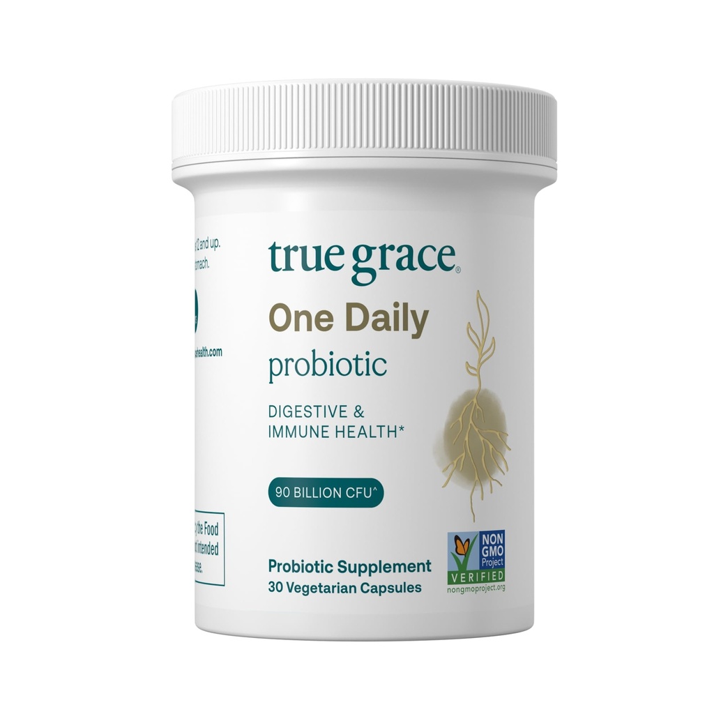 True Grace One Daily Probiotic - 30 κάψουλες χορτοφαγικής - 90 δισεκατομμύρια CFU - Gut, Digestive & Immune Health Support Blend with Prebiotic Fiber - Χωρίς γλουτένη & σόγια