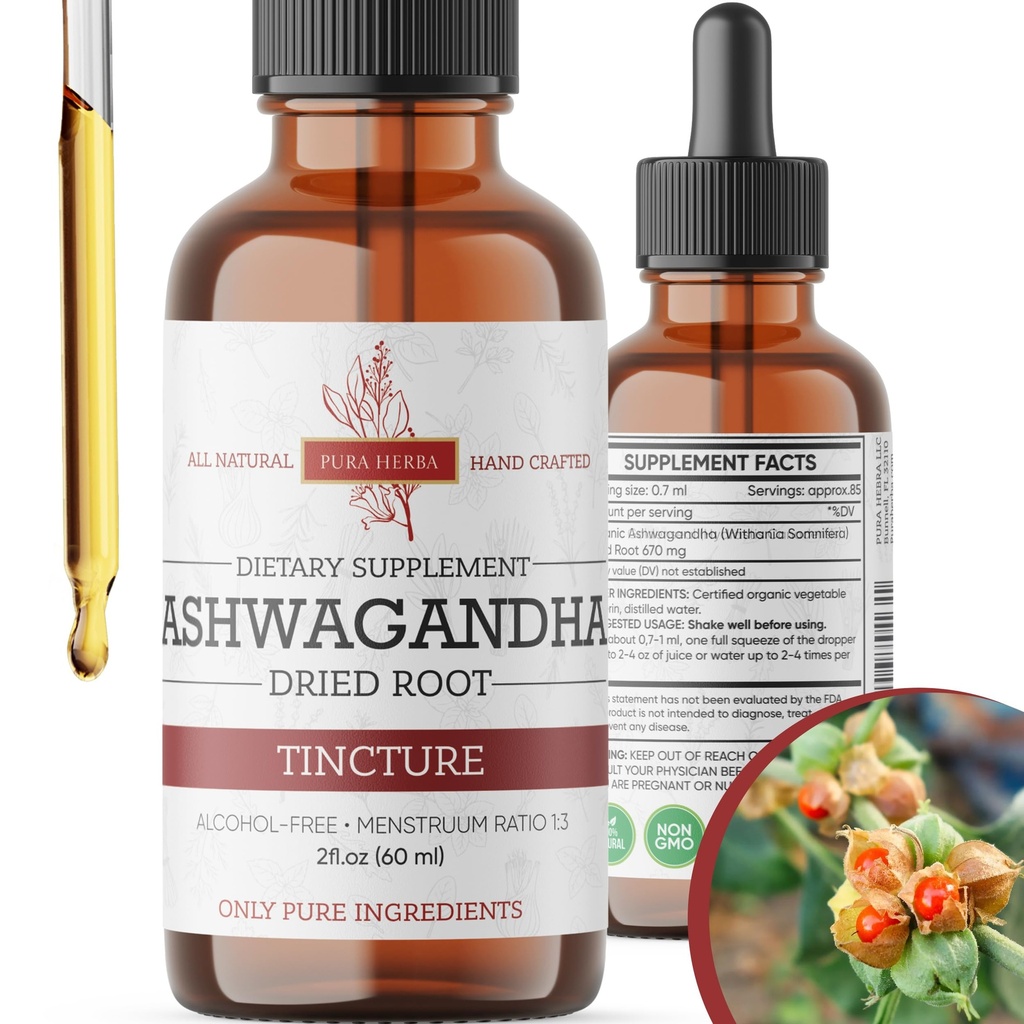 Βιολογικές σταγόνες υγρού Ashwagandha, Root Tincture Ashwagandha, Ashwagandha εκχυλίσματα βοτάνων συμπληρώματα - 2 Fl Oz