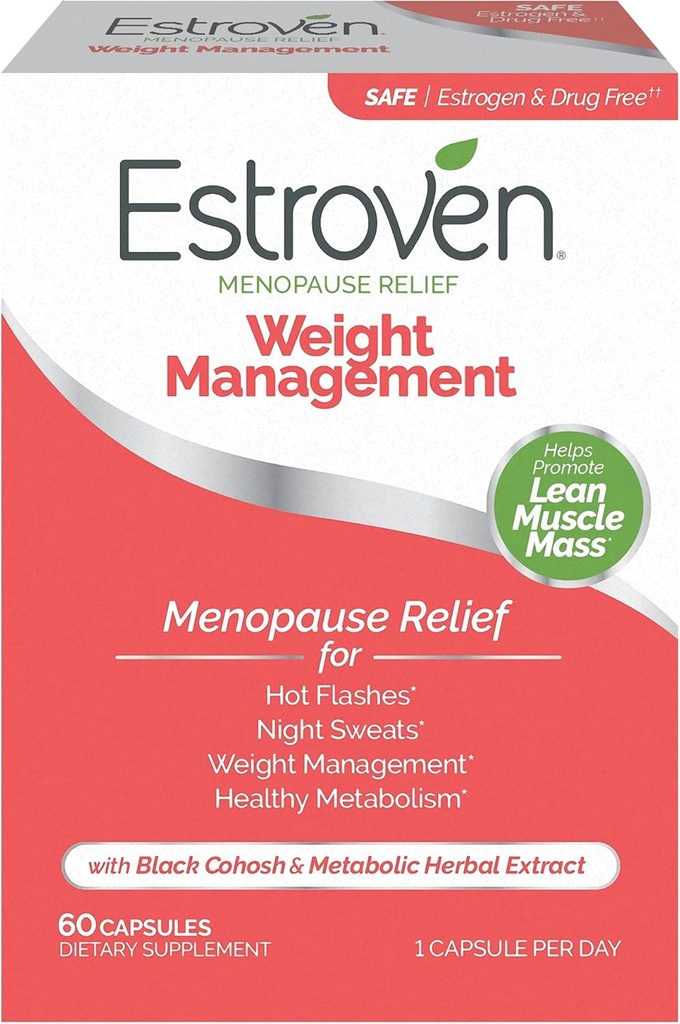 Estroven Weight Management for Emenopause Relief - 60 Ct. - Κλινικά Αποδεδειγμένα Συστατικά Βοήθεια Διαχείριση Βάρος, Παροχή Νυχτερινών Ιδρυμάτων & Hot Flash Relief - Χωρίς ναρκωτικά & Χωρίς γλουτένη