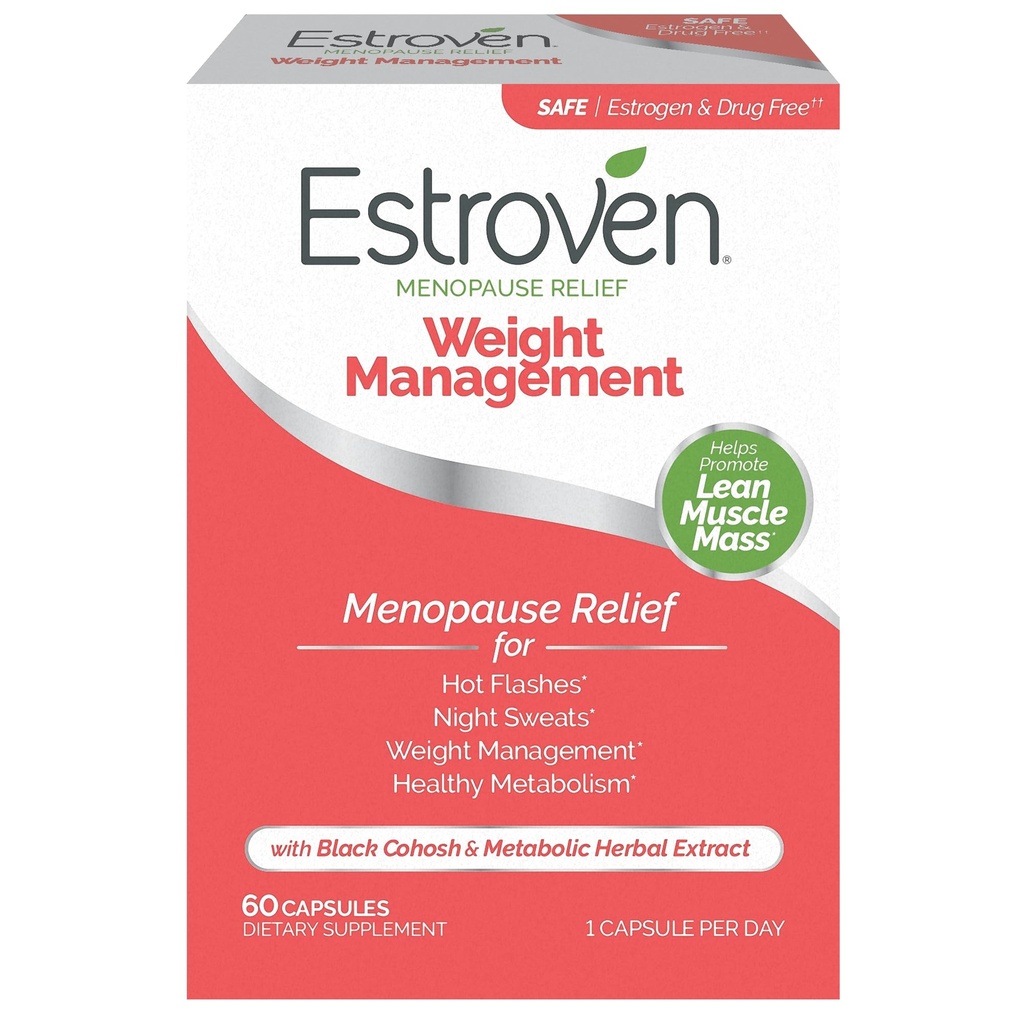 Estroven Weight Management for Emenopause Relief - 60 Ct. - Κλινικά Αποδεδειγμένα Συστατικά Βοήθεια Διαχείριση Βάρος, Παροχή Νυχτερινών Ιδρυμάτων & Hot Flash Relief - Χωρίς ναρκωτικά & Χωρίς γλουτένη