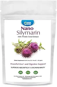 One Planet Nutrition Nano Silymarin Powder 8 oz (227 Servings), εκχύλισμα σπόρων γαϊδουριών γάλακτος, Nano για βελτιωμένη απορρόφηση, υποστηρίζει τη συνολική Welness, μη GMO, Vegan, Χωρίς γλουτένη