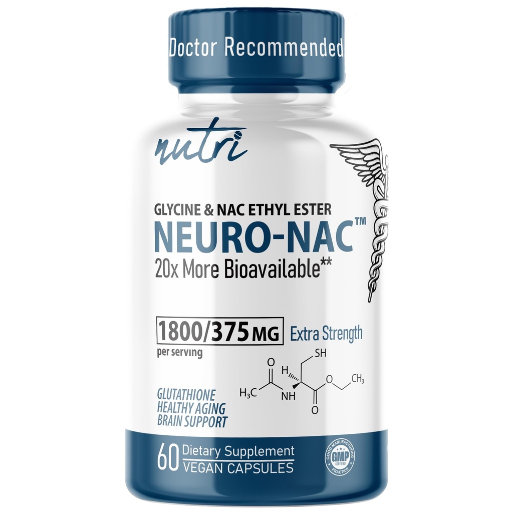 Συμπλήρωμα Nutri Neuro NAC 375mg Extra Strength with 1800mg Glycine - N-Acetyl Cysteine Ethyl Ester - 20x More Bioδιαθέσιμο - Boost Glutathione 10x Περισσότερα - 90 Vegan Κάψουλες - 3ο Μέρος Δοκιμασμένο