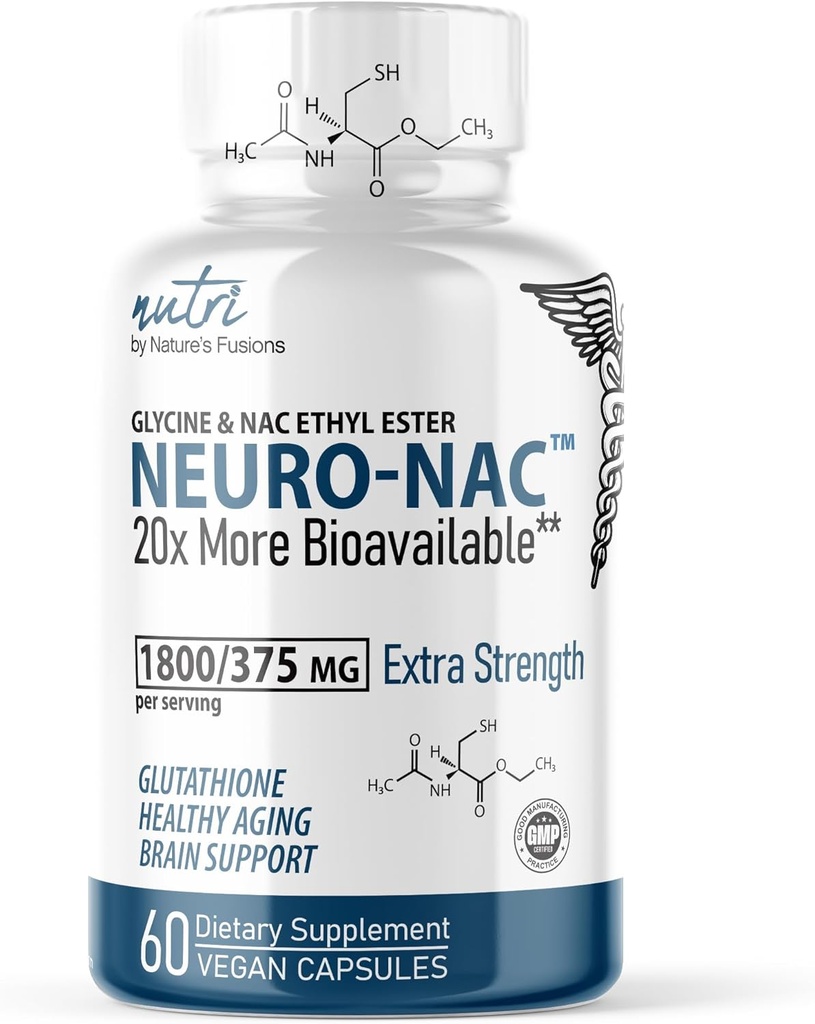 Nature's Fusions Neuro NAC Supplement 375mg Extra Strength with 1800mg Glycine - N-Acetyl Cysteine Ester Αιθυλ - 20x More Bioδιαθέσιμο από NAC 600 mg - Boost Glutathionone 10x More Than Liposomal
