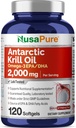 NusaPure Antarctic Krill Oil 2000 mg 120 Softgels, Omega-3 EPA 360mg, DHA 240mg, συμπλήρωμα ασταξανθίνης χωρίς σόγια που προέρχεται από Krill 800ppm