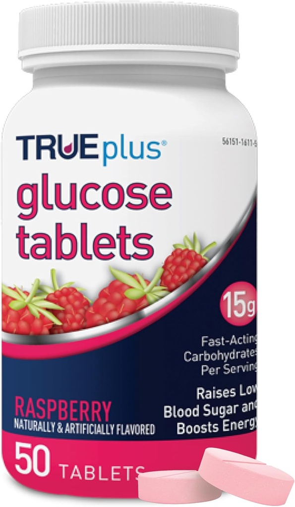 TRUEplus® Tabletισκία Γλυκόζης, Αρωματικό Βατόμουρο - 50ct