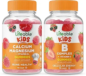 Lifeable Calcium Magnesium Kids + B Complex Kids, Gummies Bundle - Great Tasting, Vitamin Supplement, Gluten Free, GMO Free, Chewable Gummy