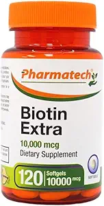 Biotin Vitamin for Hair Growth, Biotin 10000mcg, Improves Skin and Nails Quality, Vitamin B7, Supplement for Women, Gluten Free, 120 Softgels