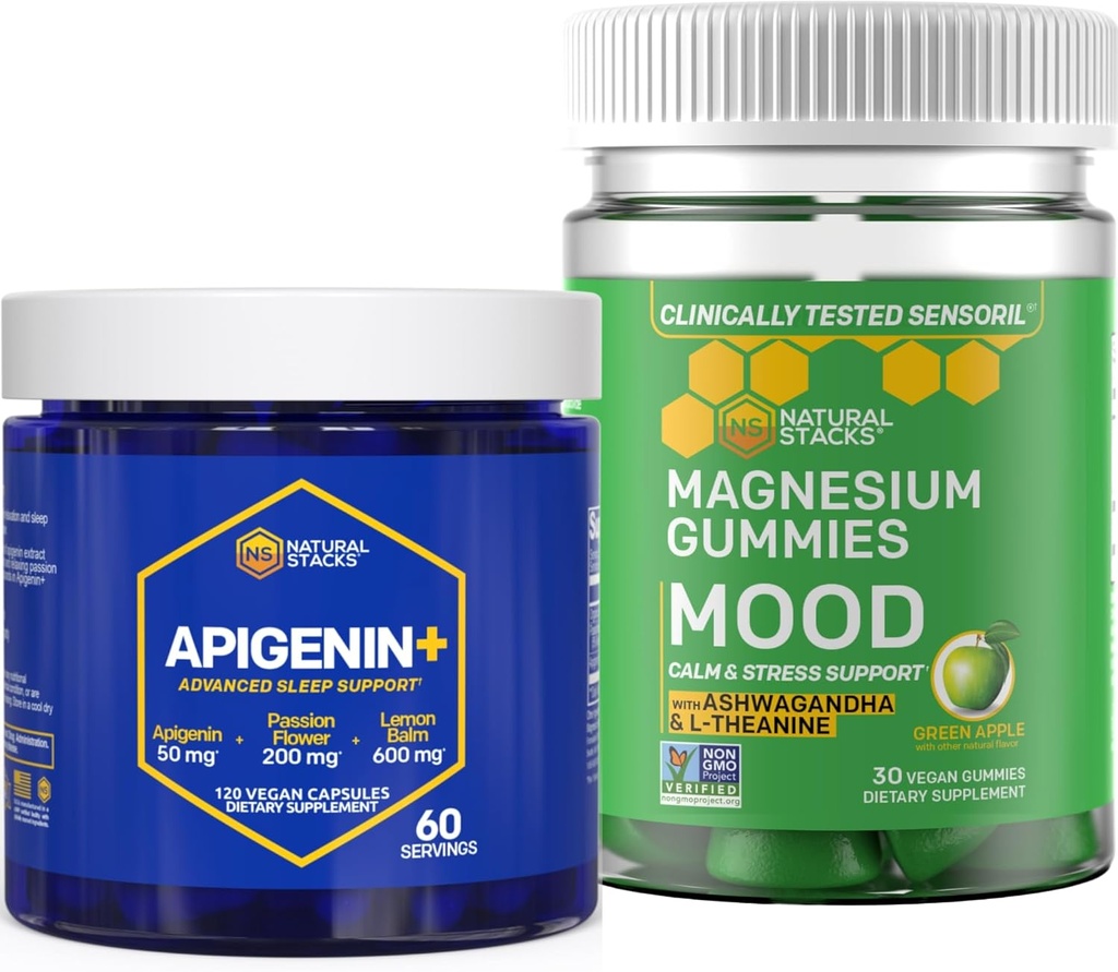 Φυσικές στοιβάδες Apigenin + Mood Magnesium Gummies Bundle - Ποιότητα ύπνου & υποστήριξη στρες* - 150 κομμάτια