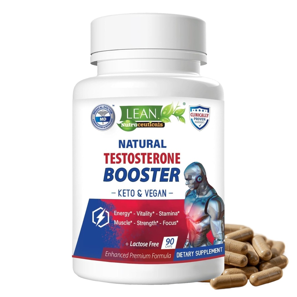 LEAN Nutra Testosterone Booster για άνδρες – Φυσικό Vegan συμπλήρωμα με Tongkat Ali, DHEA, Maca Root, Tribulus, Horny κατσικίσιο ζιζάνιο, ψευδάργυρος, βόριο, D-ασπαρτικό οξύ – Ενίσχυση δύναμη, ενέργεια, μύες – 90 Caps