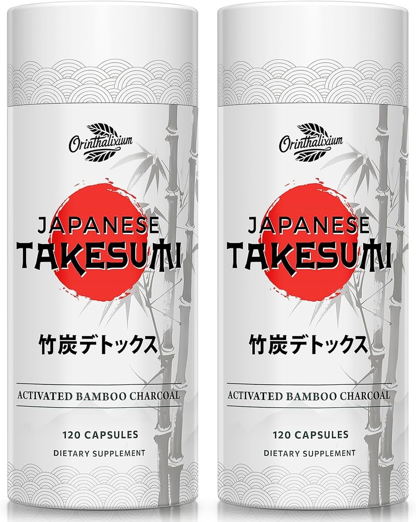 Takesumi Bamboo Charcoal 2000mg – Activated Charcoal from Bamboo for Max Absorption, Detox & Gut, 120 Vegan Capsules（2 Bottle）