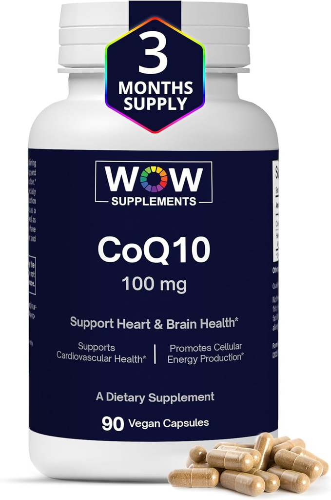 WOW Συμπληρώματα CoQ10 100 mg με Hawthorn Berry - Υψηλή απορρόφηση CoQ10 100mg για την παραγωγή ενέργειας, καρδιά και κυτταρίτιδα υγεία - μη-GMO, χωρίς γλουτένη συνένζυμο Q10 100mg συμπλήρωμα - 90 κάψουλες